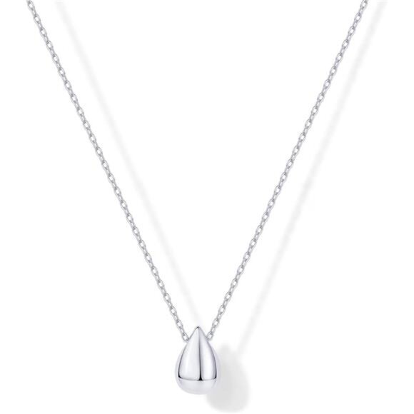 Rhodium Plated Dainty Teardrop Necklace | Adjustable 19" Hypoallergenic Pendant - Picture 1 of 4